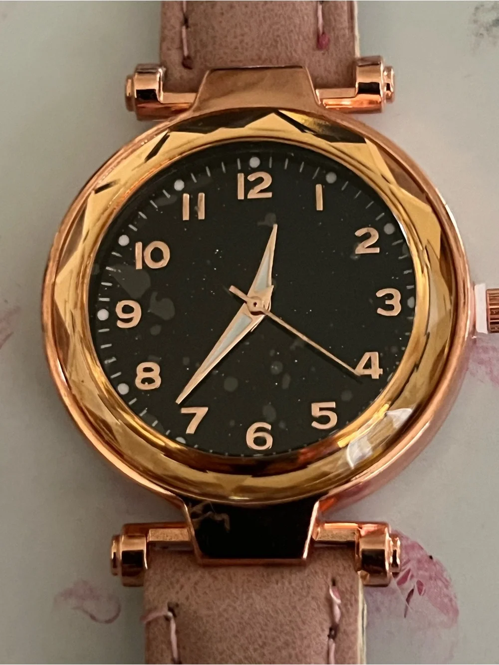 Women's Rose Gold Case Pink Leather Strap Watch Adjustable Band